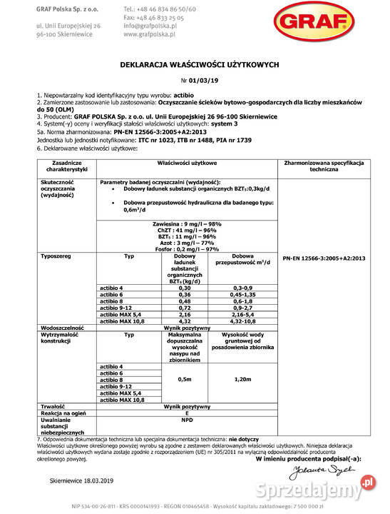 Oczyszczalnia ścieków ACTIBIO 6 GRAF transport Tomaszów Mazowiecki