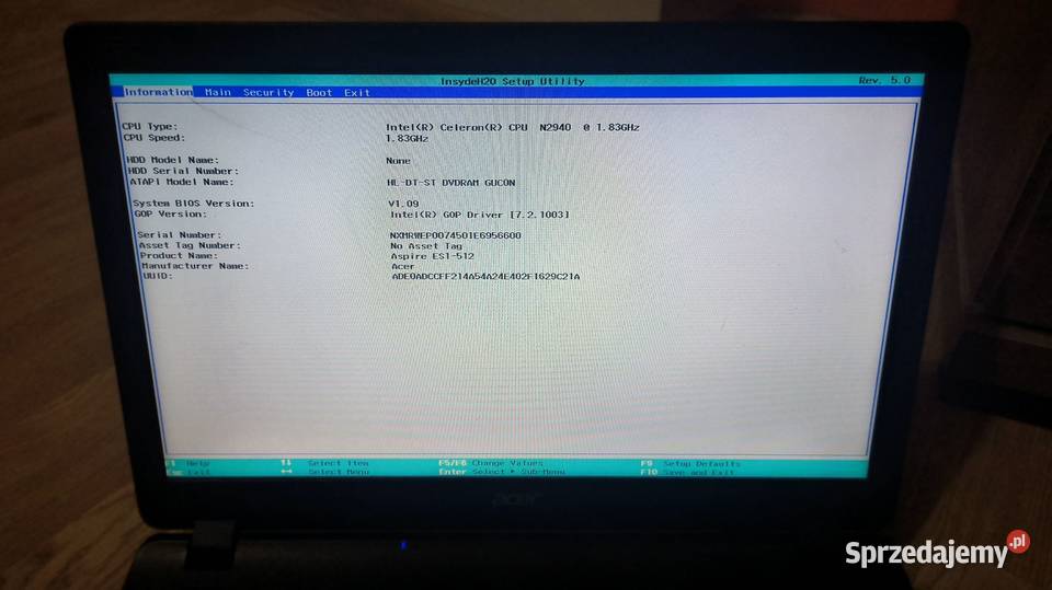 Laptop Acer Aspire ES1512C9LT bez dysku Matryca LED  Piotrków Trybunalski sprzedam