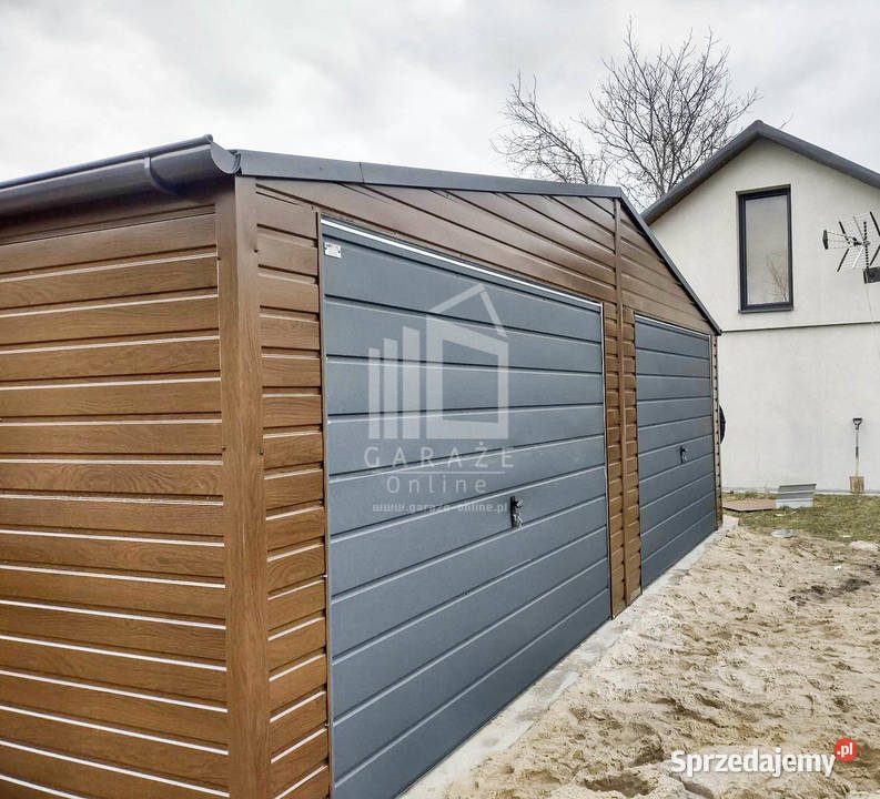 GARAŻ BLASZANY 7m x 6m poziom dwuspad 2x Brama