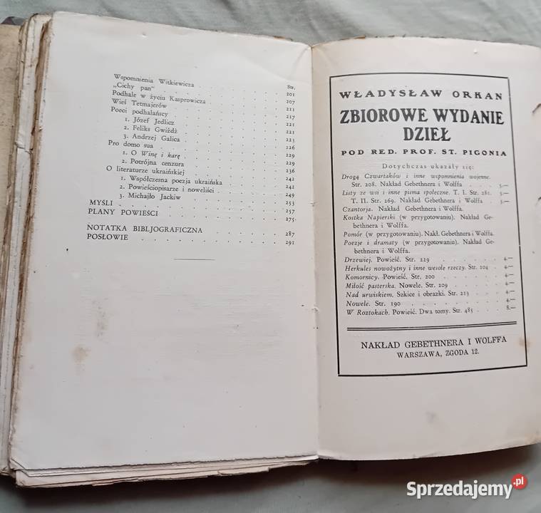 Władysław Orkan Czantorja Gebethner Wolff 1936 r Antykwariat Koźminek