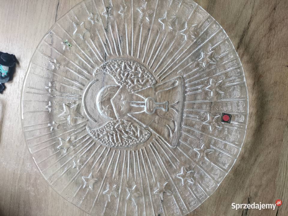Duży talerz ciężka patera szklana z aniołem Choszczno