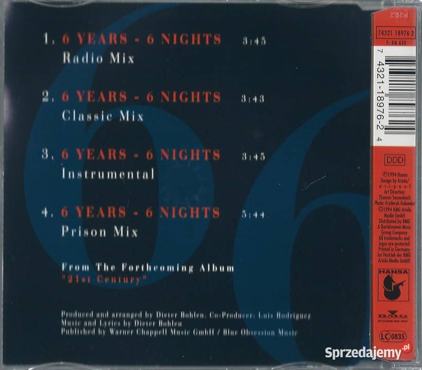 Maxi CD Blue System 6 Years 6 Nights 1994 Hansa Brwinów