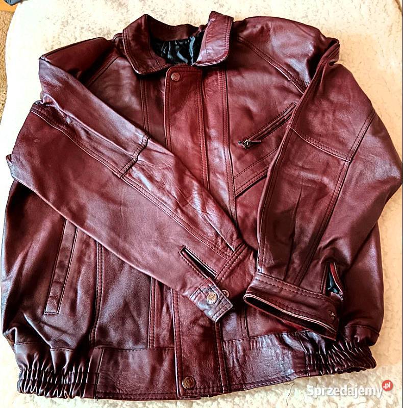 Piękna Niespotykana Burgundowa Kurtka Skórzana r Poraj