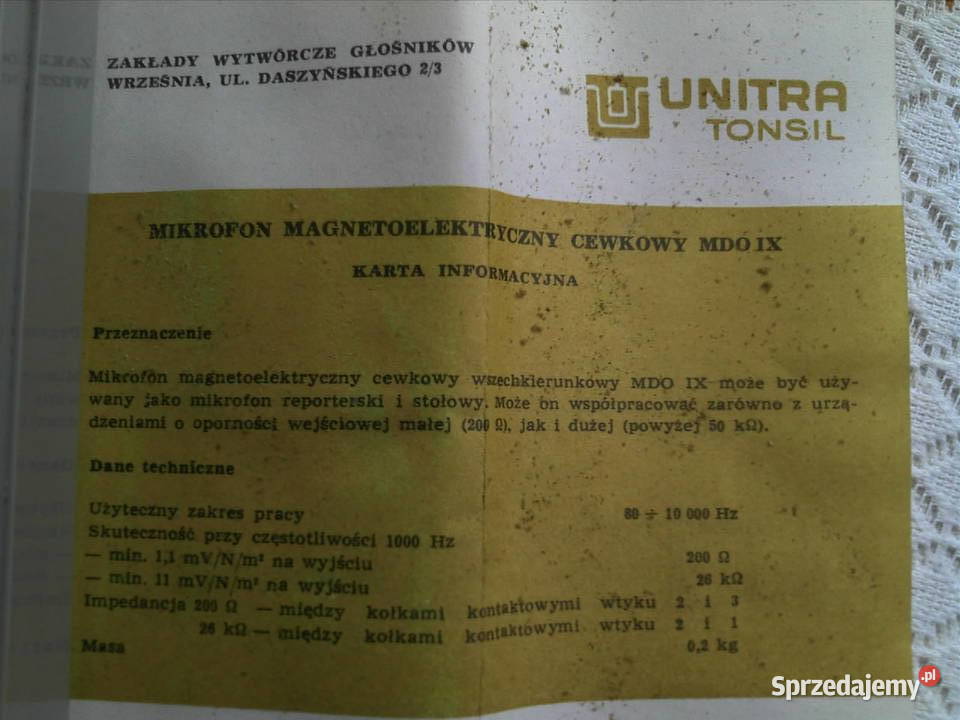 Mikrofon MDO X1 magnetoelektryczny z 1975 r