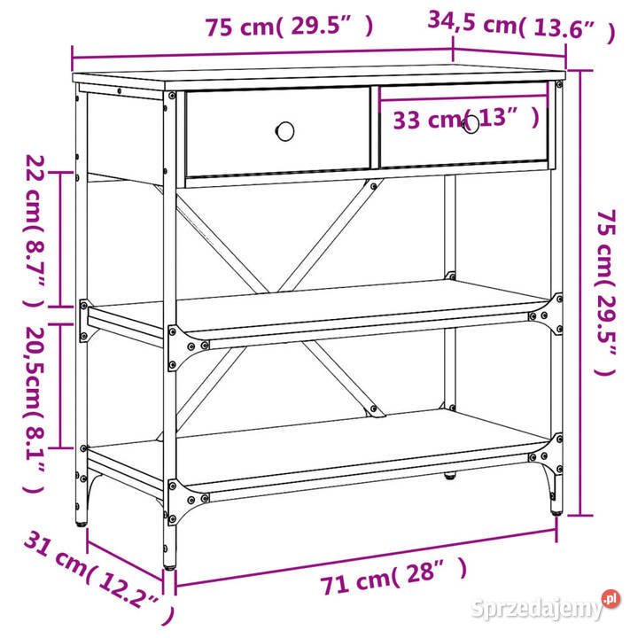 Stolik konsolowy dąb sonoma 75x345x75 WM833409 Stoły Warszawa sprzedam
