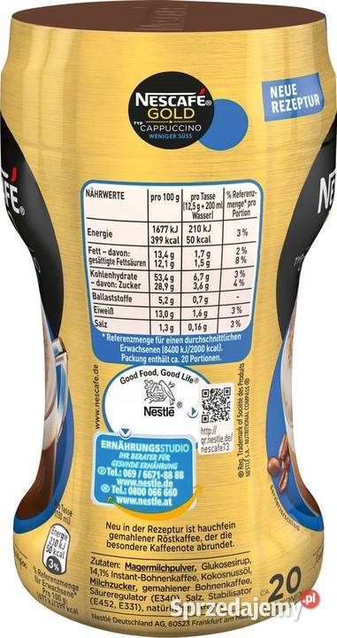 Nescaf Gold Cappuccino mniej słodkie puszka 250