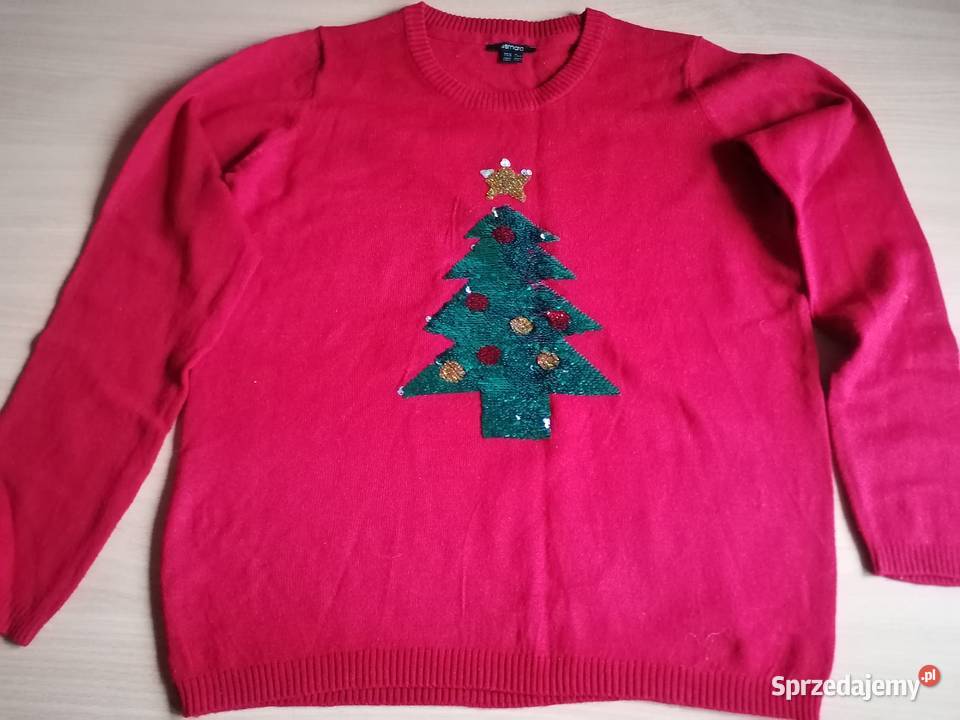 Sweter czerwony z zieloną choinką świąteczny Łódź
