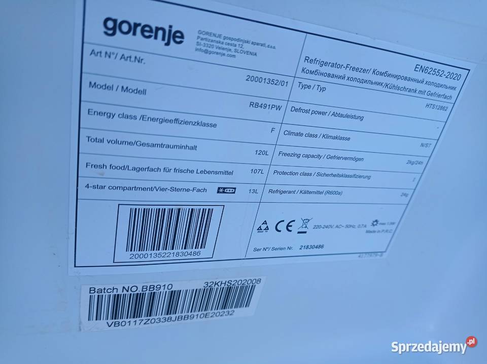 Lodówka Gorenje jednodrzwiowa mała RB491PW Wołomin