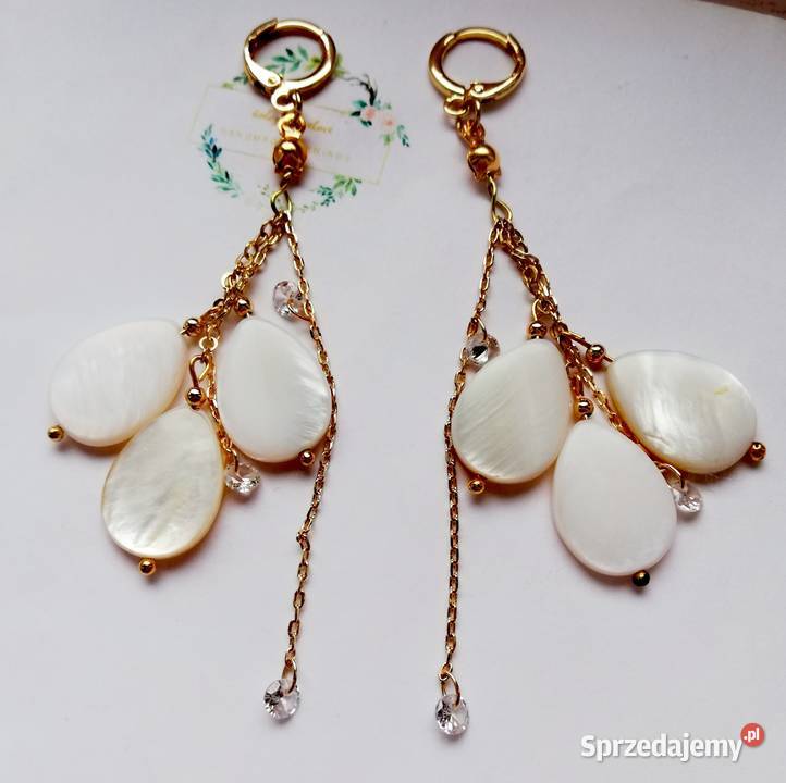 Kolczyki z mosiądzu pozłacane z masą perłową