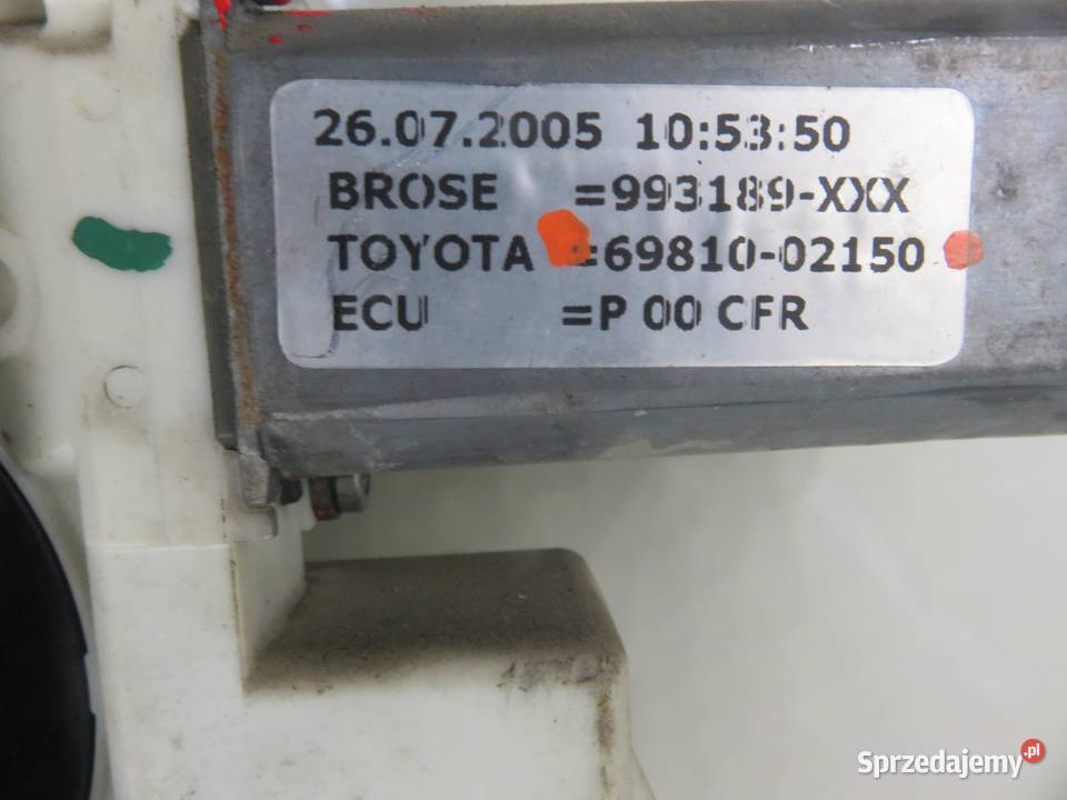 PODNOŚNIK SZYBY PRAWY PRZEDNI TOYOTA COROLLA E12