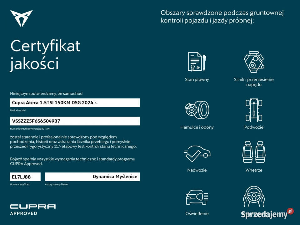 Cupra Ateca VAT 23 15TSI 150 DSG 2024 r salon Myślenice
