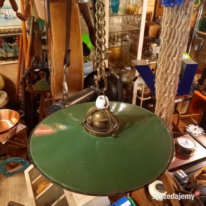 Francuska metalowa lampa emaliowana zielona Warszawa