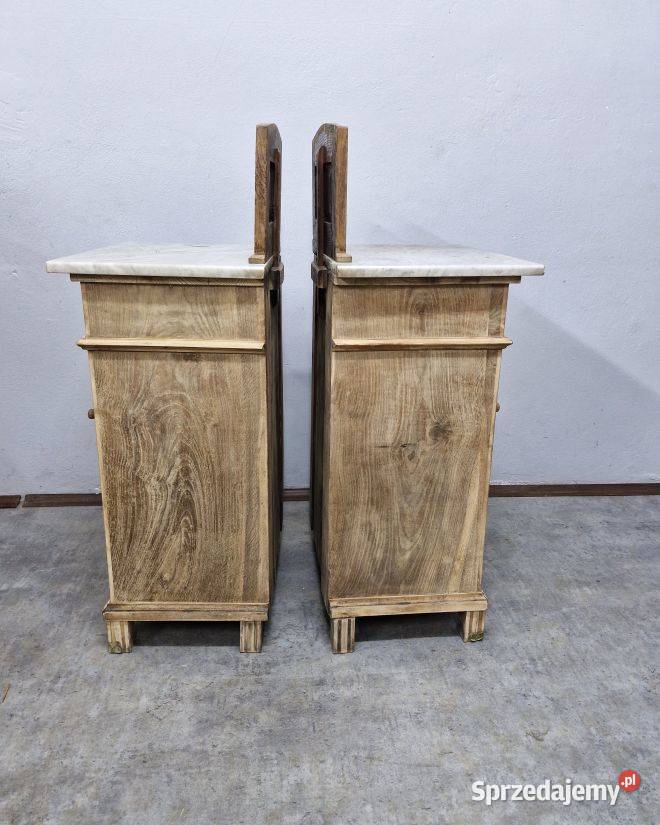 Para dębowych szafek nocnych z marmurem Marki