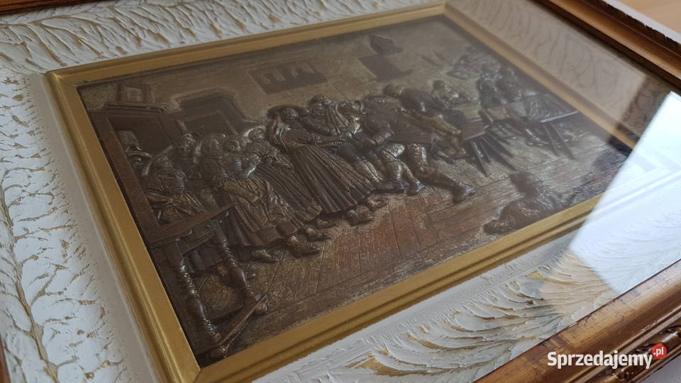Stary obraz płaskorzeźba w brązie 2
