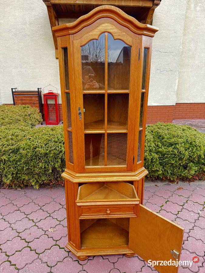 Witryna stylowa dębowa narożna kredens regał