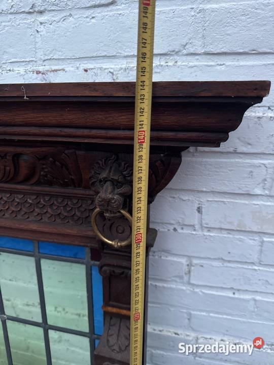 Stary kościelny witraż oprawiony w drewno z Długopole-Zdrój sprzedam