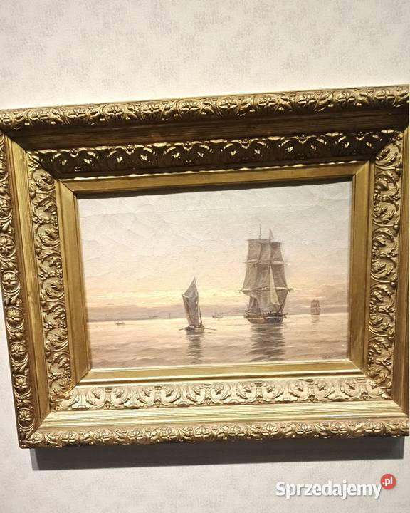 Olej na płótnie żaglowce podpisany XIXXX złota Bronisze