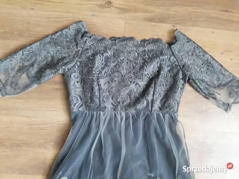 Koronkowa sukienka Elegancki szary Rozkloszowana Sosnowiec
