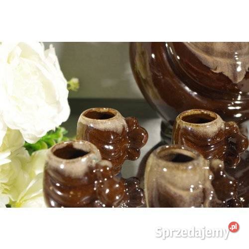 Ceramiczny zestaw karafka i 6 kieliszków vintage