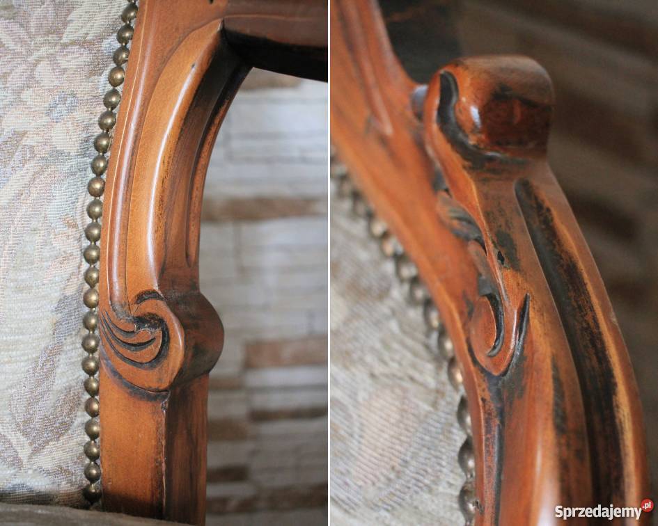 Pięknie zdobiony fotel klasyczny ręcznie Pszczyna sprzedam