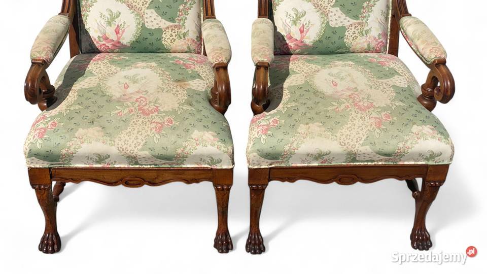 Dwa rzeźbione fotele trony na lwich łapach sprzedam