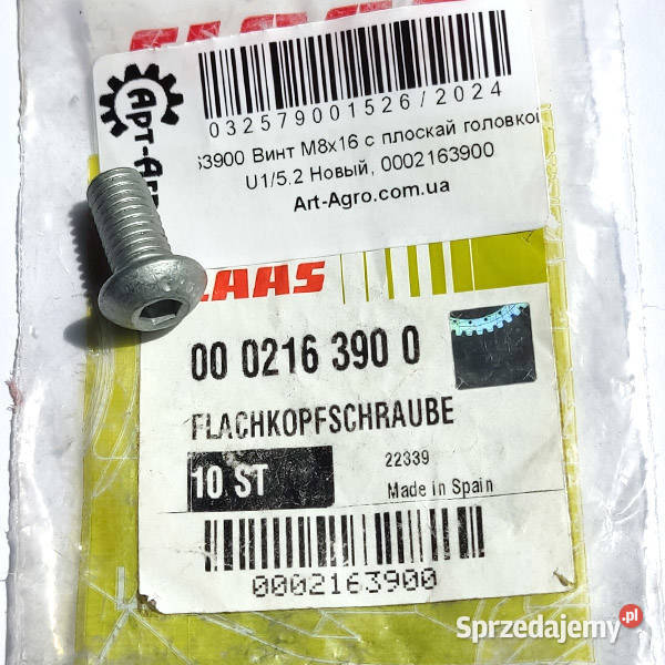 0002163900 M8x16 Śruba z łbem płaskim Claas