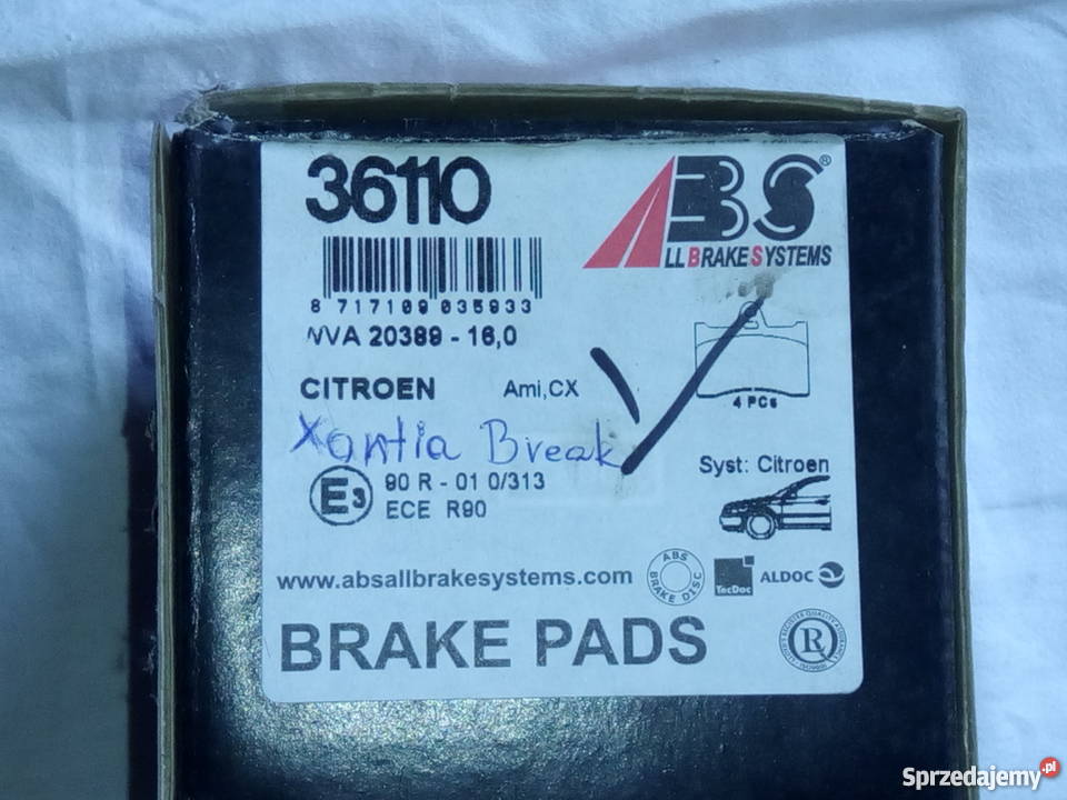 Nowe klocki hamulcowe Tył Citroen Xantia ABS Pruszcz Gdański