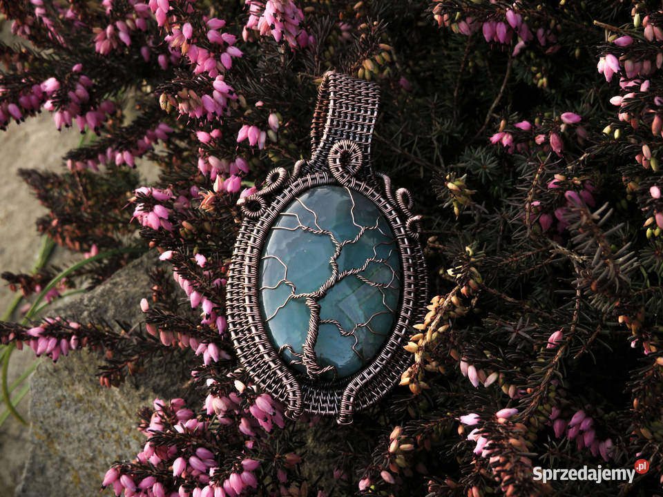 Dwustronny miedziany wisior drzewo życia zielony Wieliczka