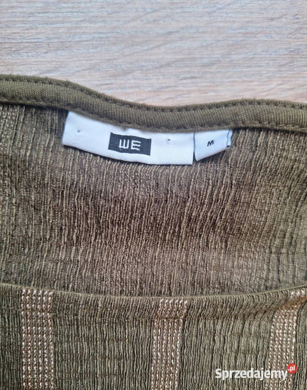 Świetna oliwkowa sukienka khaki 38 midi w złote żółty/złoty