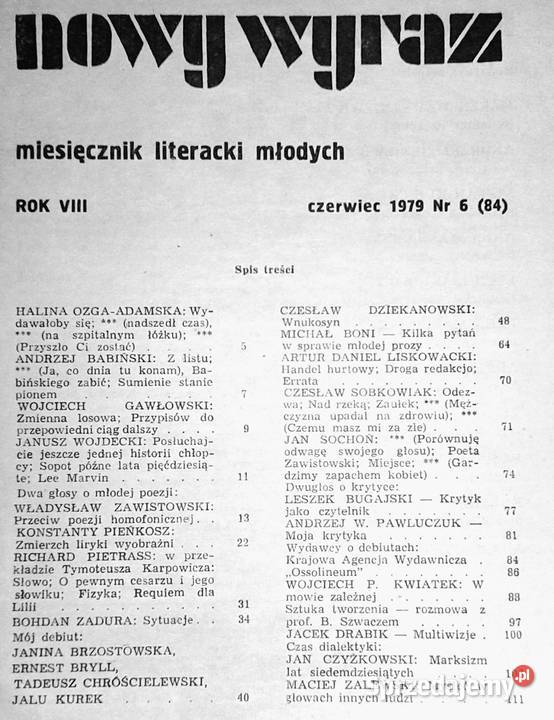 Nowy wyraz Miesięcznik literacki młodych 061979 lubelskie Chełm sprzedam