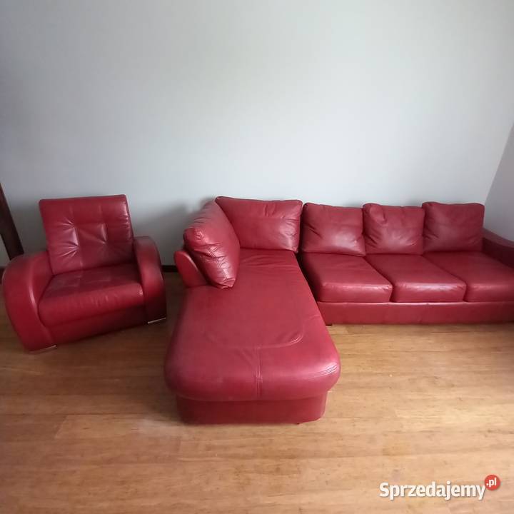 Wygodna czerwona kanapa skóra naturalna fotele Gdynia