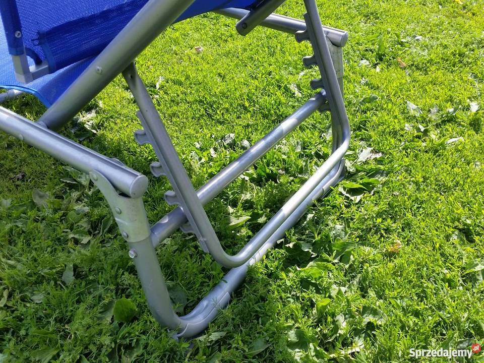 Leżak aluminiowy składany regulowany z daszkiem błękity i granat sprzedam