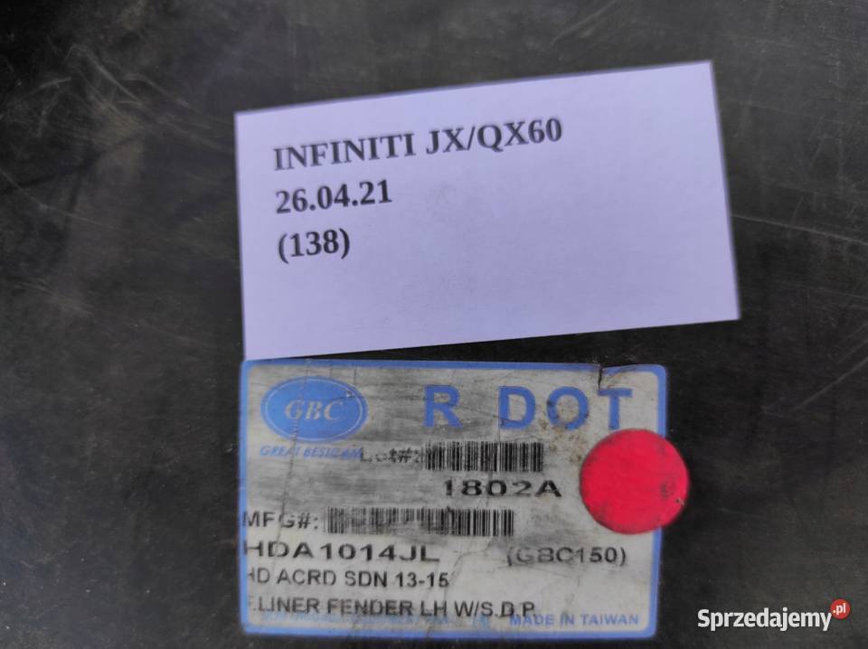 NADKOLE LEWY PRZÓD HONDA ACCORD 1315 VIII LIFT Nowy Tomyśl