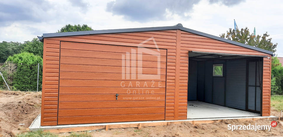 GARAŻ BLASZANY 7m x 6m dwuspadowy 2x Brama drzwi Bochnia