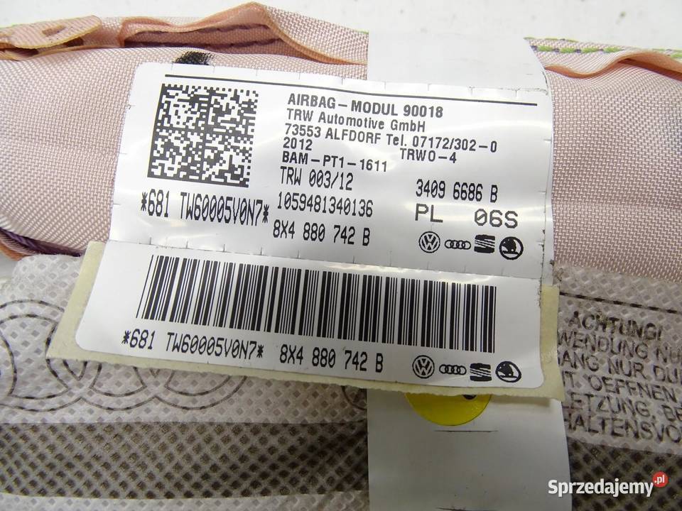 KURTYNA POWIETRZNA AIRBAG PRAWA AUDI A1 8X 5D Poduszki powietrzne sprzedam