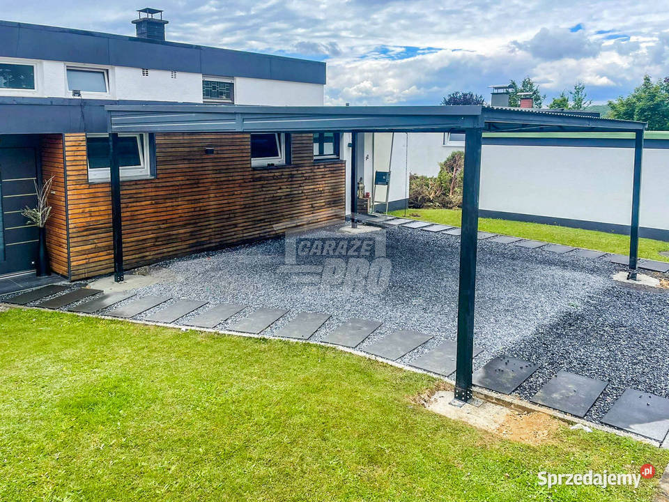 Carport Wiata samochodowa 6x6m Antracyt Dach Zielona Góra