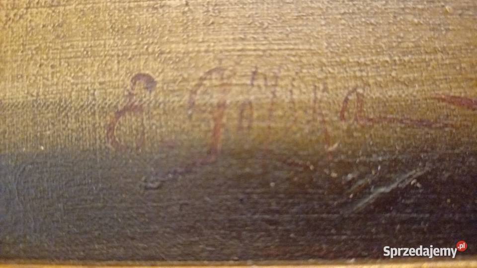 Piękny i stary obraz olejny koniec XIX w Bzy Opole