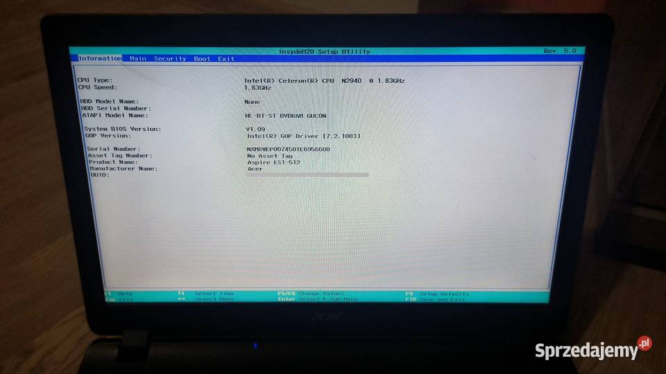 Laptop Acer Aspire ES1512C9LT bez dysku Taktowanie 2