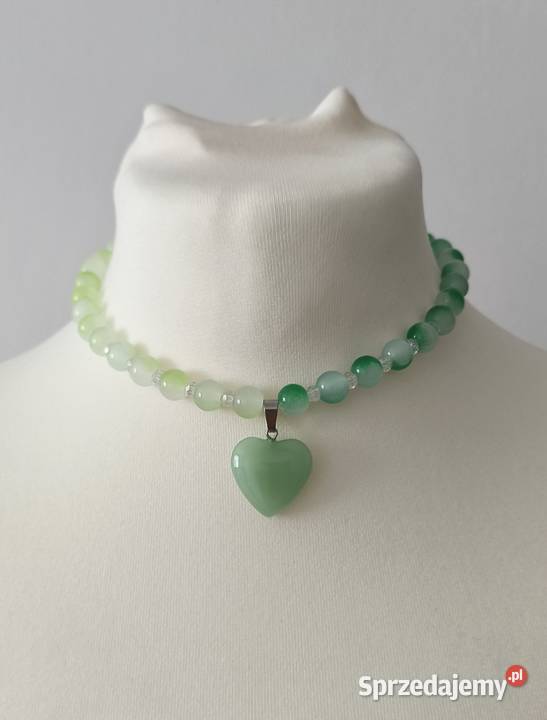 Zielony naszyjnik z sercem koraliki modny Biżuteria opolskie Namysłów