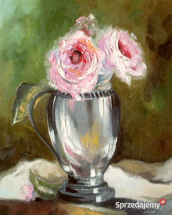 Obraz olejny Róże w srebrnym pucharze Barlinek