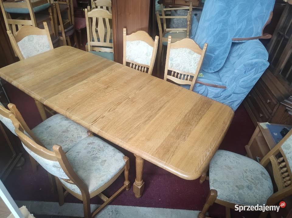 Duży rodzinny stół dębowy z krzesłami z Niemiec lity dąb