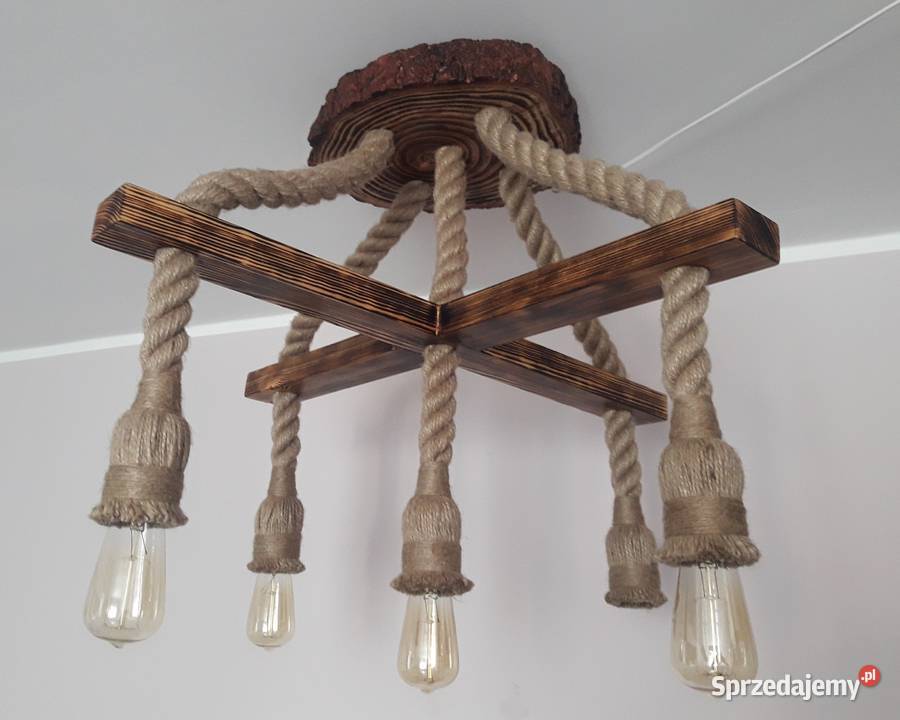Lampa wisząca K5 z liny jutowej żyrandol 5xE27 z Mirosławiec