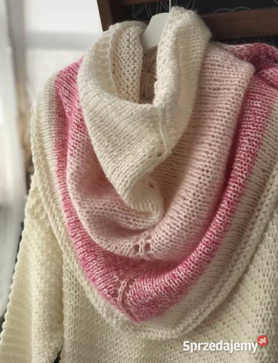 Kremowa chusta wełna mohair zrobiona na drutach Warszawa