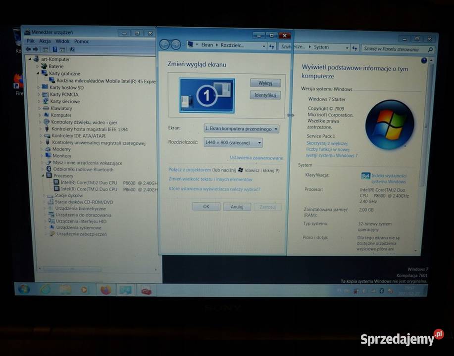 Laptop Sony VGNBZ14XN 15 Intel Core 2 Duo 2 GB Warszawa sprzedam
