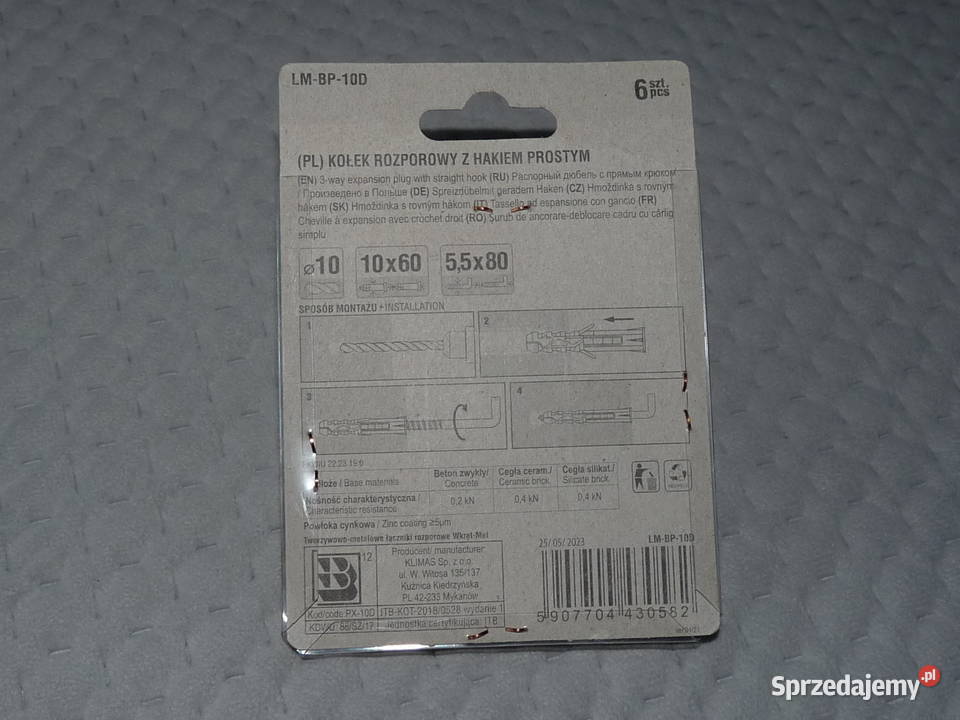 Kołki rozporowe 6 z hakiem prostym 10 mm x 60 mm małopolskie Kraków