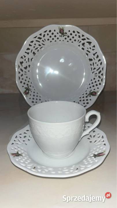 Filiżanka z talerzykiem Ażur Biała porcelana z Gdańsk
