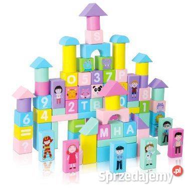Drewniane klocki edukacyjne kolorowe 100 Ecotoys Klocki Bielsk Podlaski sprzedam