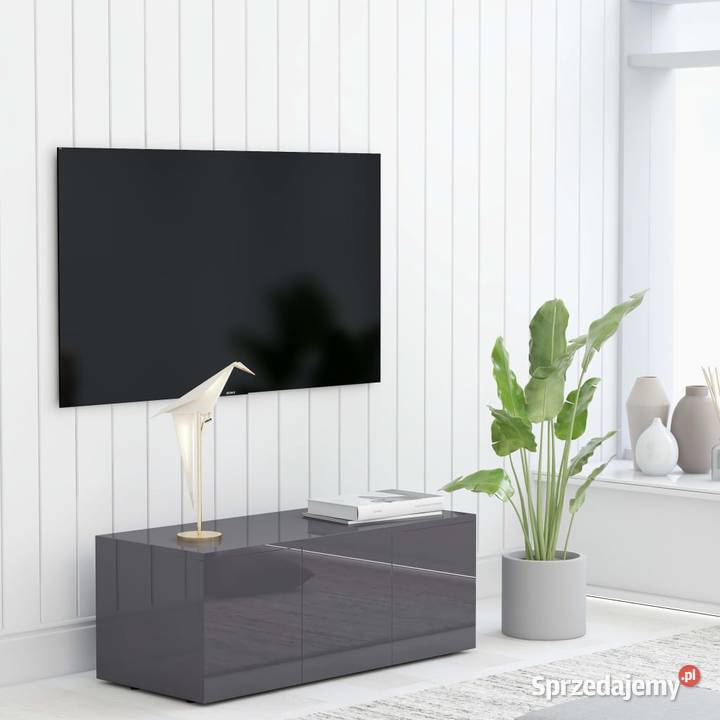 vidaXL Szafka pod TV, szara, wysoki połysk, 80x34x30 cm, pły