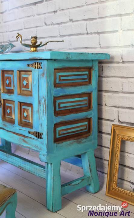 Turkusowa komoda boho oryginalna Jelcz-Laskowice