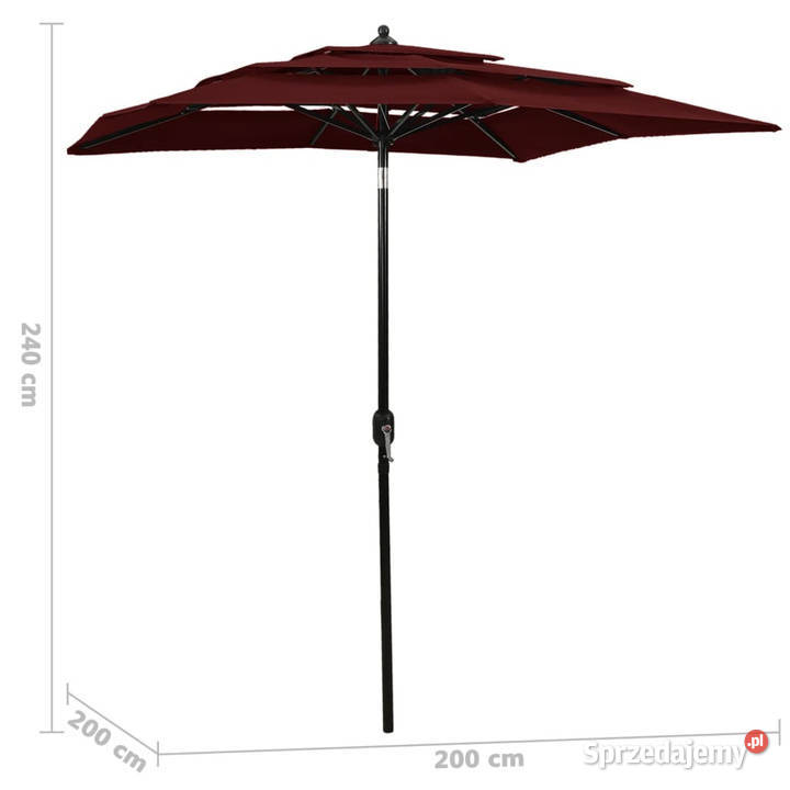 3poziomowy parasol na aluminiowym słupku bordowy Pozostałe